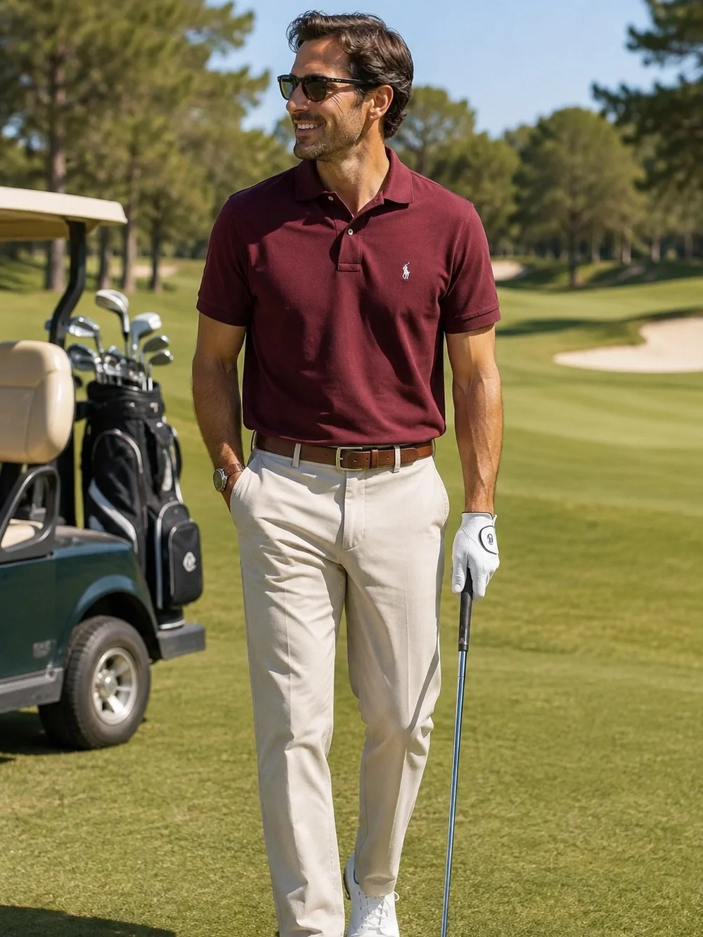 Polo by Ralph Lauren Men's Burgundy Performance Polo with White Pony Shirt M